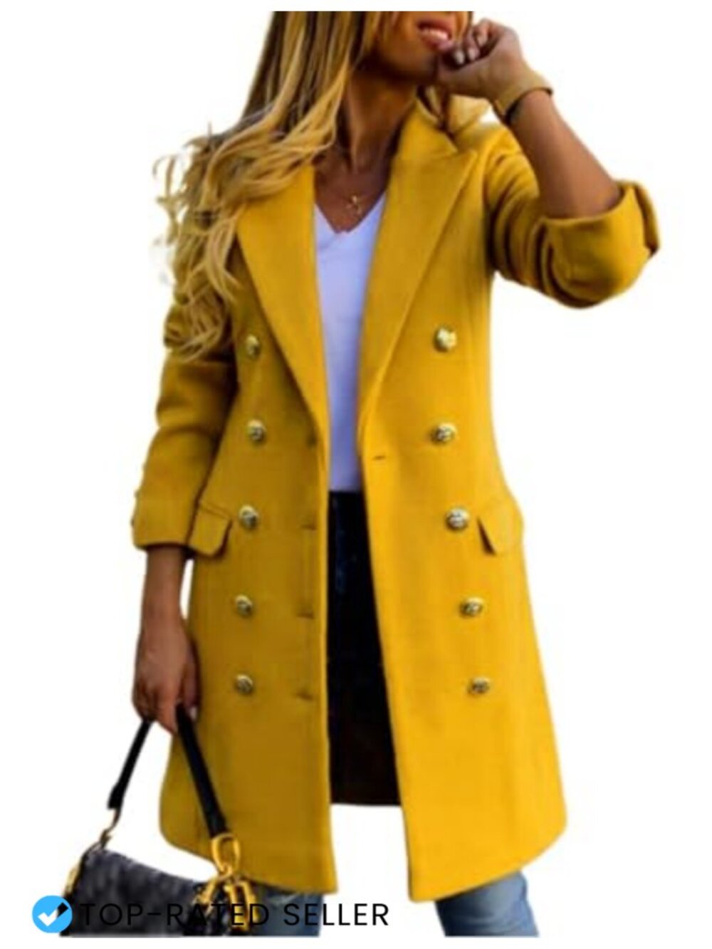 Double Breasted Wool Blend Peacoat Notched Lapel Midi Long Winter Coat